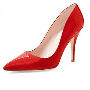 YDN Red Chic Pointed Toe Mid Heels